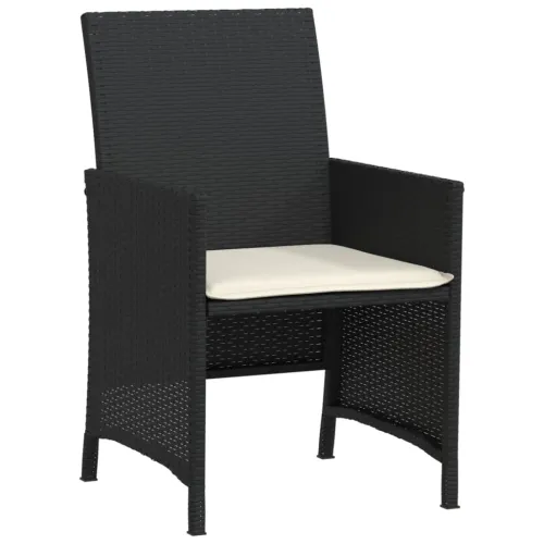 3-dijelni bistro set s jastucima crni od poliratana - Crna i krem boja drva Cijena