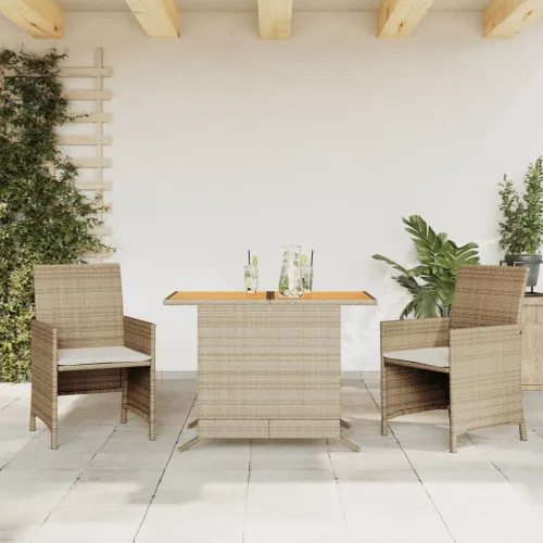 3-dijelni bistro set s jastucima bež od poliratana - Bež boja drva Cijena