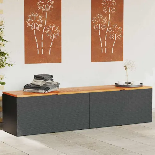 Vrtna kutija za pohranu crna 220x50x54 cm od poliratana i drva - Crna 220 x 50 x 54 cm Crna 220 x 50 x 54 cm Cijena