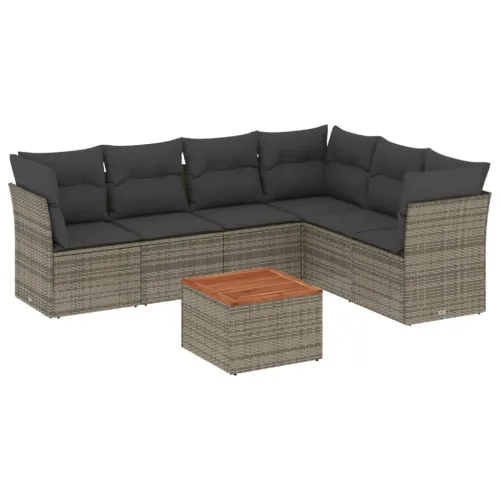 Vrtna garnitura - 7-dijelni set vrtnih sofa sivi od poliratana - siva i tamnosiva 3x srednja + 3x kutna + stol 1 Cijena