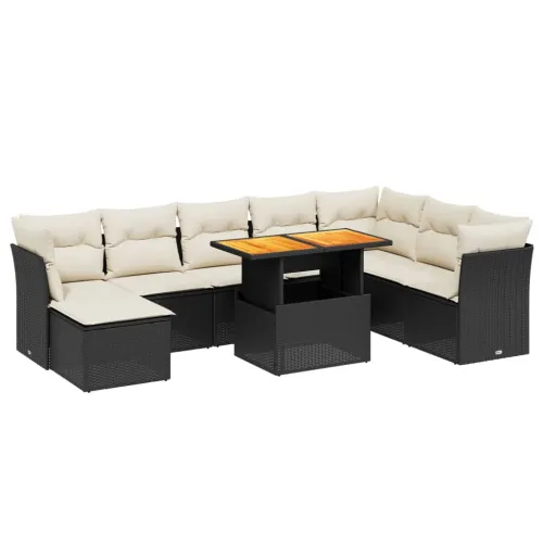 Vrtna garnitura - 9-dijelni set vrtnih sofa s jastucima crni od poliratana - Crna i krem bez spremišta 1 Cijena