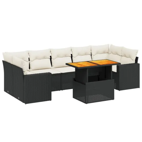 Vrtna garnitura - 8-dijelni set vrtnih sofa od poliratana s jastucima crni - Crna i krem bez spremišta 1 Cijena
