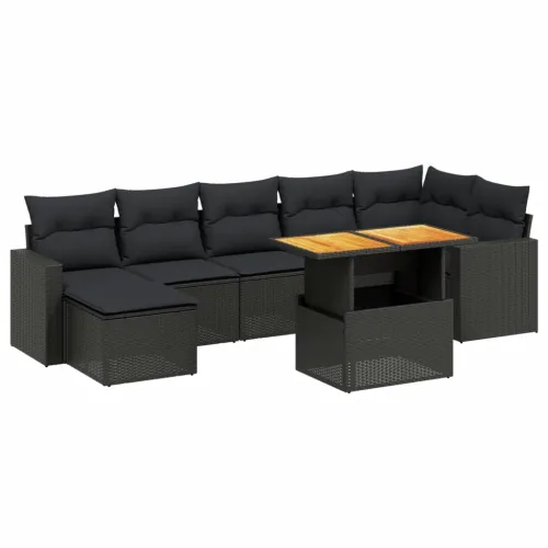 Vrtna garnitura - 8-dijelni set vrtnih sofa od poliratana s jastucima crni - Crna 3x srednja + 3x kutna + stol + tabure 1 Cijena