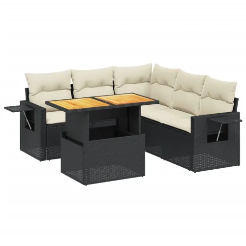 Vrtna garnitura - 6-dijelni set vrtnih sofa s jastucima crni od poliratana - Crna i krem 3x kutna + 2x srednja + stol 1 Cijena