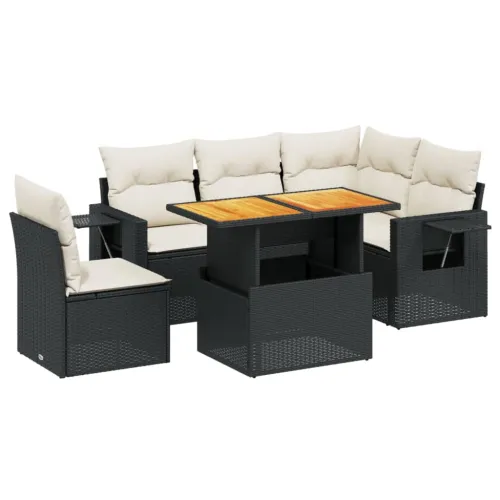 Vrtna garnitura - 6-dijelni set vrtnih sofa s jastucima crni od poliratana - Crna i krem stol + 2x srednja + 3x kutna 1 Cijena