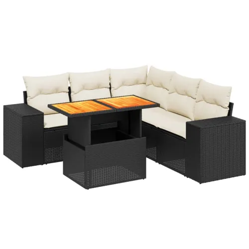 Vrtna garnitura - 6-dijelni set vrtnih sofa s jastucima crni od poliratana - Crna i krem 3x kutna + 2x srednja + stol 1 Cijena