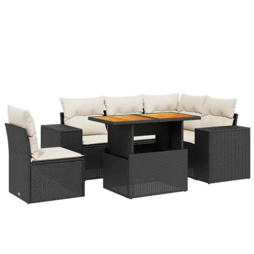 Vrtna garnitura - 6-dijelni set vrtnih sofa s jastucima crni od poliratana - Crna i krem stol + 3x kutna + 2x srednja 1 Cijena