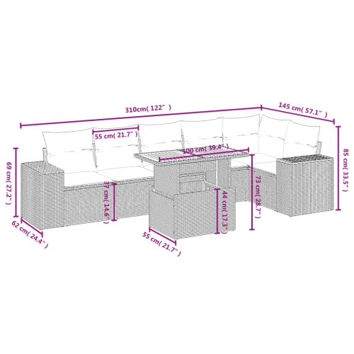 Vrtna garnitura - 7-dijelni set vrtnih sofa od poliratana s jastucima crni - Crna 3x srednja + 3x kutna + stol Cijena