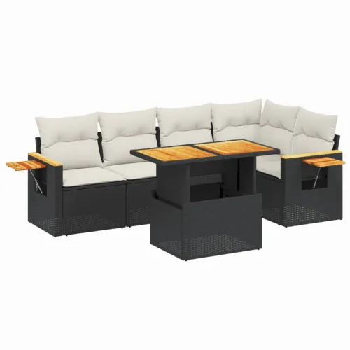 Vrtna garnitura - 6-dijelni set vrtnih sofa s jastucima crni od poliratana - Crna i krem bez spremišta 1 Cijena