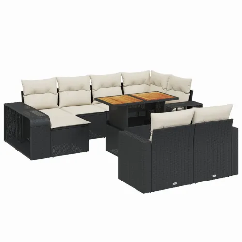 Vrtna garnitura - 11-dijelni set vrtnih sofa od poliratana s jastucima crni - Crna i krem boja drva 1 Cijena