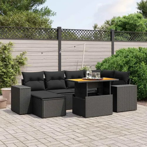 Vrtna garnitura - 7-dijelni set vrtnih sofa od poliratana s jastucima crni - Crna bez spremišta 1 Cijena
