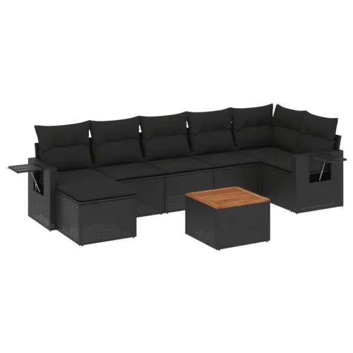 Vrtna garnitura - 8-dijelni set vrtnih sofa od poliratana s jastucima crni - Crna 1 stol + 3x srednja + kutna Cijena