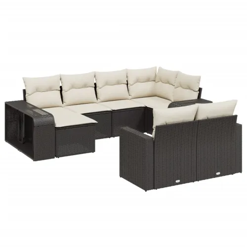 Vrtna garnitura - 10-dijelni set vrtnih sofa s jastucima crni od poliratana - Crna i krem 1 Cijena