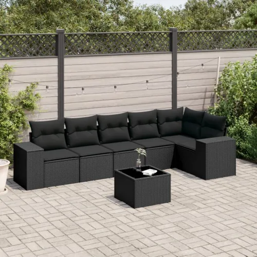 Vrtna garnitura - 7-dijelni set vrtnih sofa od poliratana s jastucima crni - Crna Sa stolom Cijena
