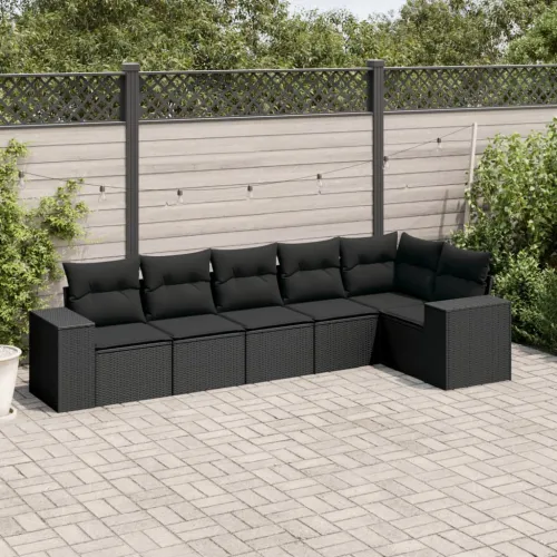 Vrtna garnitura - 6-dijelni set vrtnih sofa s jastucima crni od poliratana - Crna Bez stola Cijena