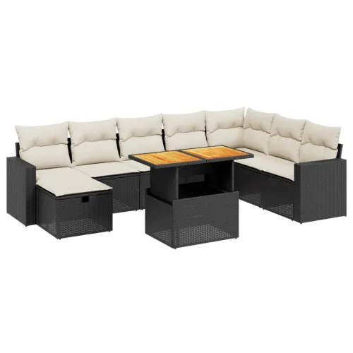 Vrtna garnitura - 9-dijelni set vrtnih sofa s jastucima crni od poliratana - Crna i krem bez spremišta 1 Cijena