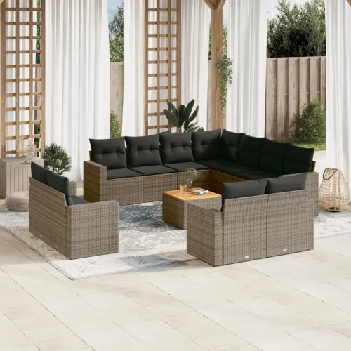 Vrtna garnitura - 12-dijelni set vrtnih sofa od poliratana s jastucima sivi - Siva 1 Siva Cijena
