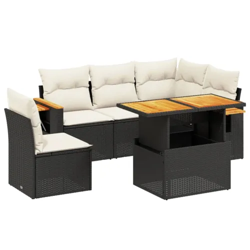 Vrtna garnitura - 6-dijelni set vrtnih sofa s jastucima crni od poliratana - Crna i krem 1 Cijena
