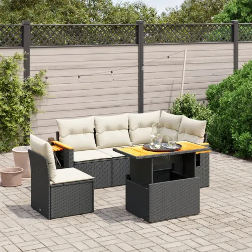 Vrtna garnitura - 6-dijelni set vrtnih sofa s jastucima crni od poliratana - Crna i krem 1 Cijena