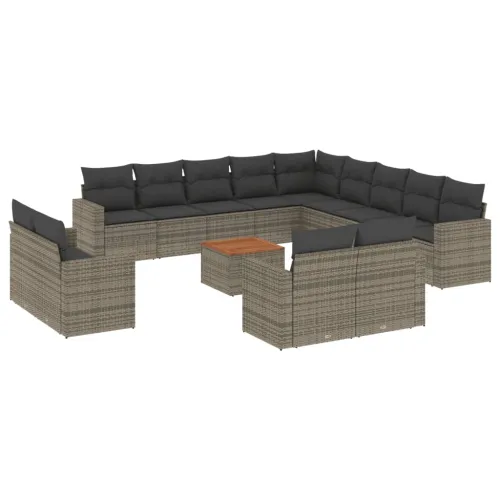 Vrtna garnitura - 14-dijelni set vrtnih sofa od poliratana s jastucima sivi - Siva 1 Siva Cijena