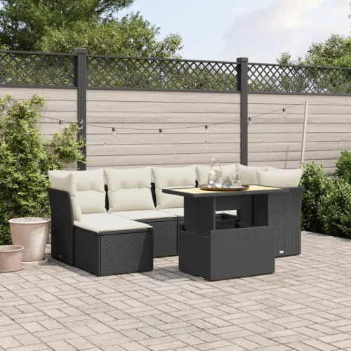 Vrtna garnitura - 7-dijelni set vrtnih sofa od poliratana s jastucima crni - Crna i krem bez spremišta 1 Cijena