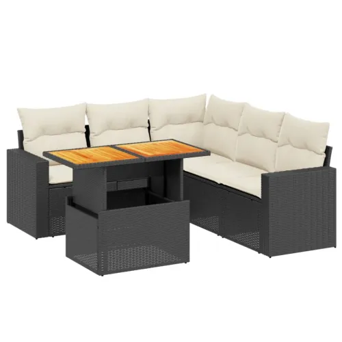 Vrtna garnitura - 6-dijelni set vrtnih sofa s jastucima crni od poliratana - Crna i krem 3x kutna + 2x srednja + stol 1 Cijena