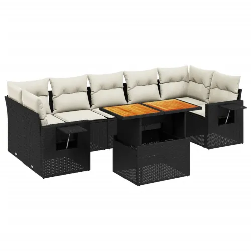 Vrtna garnitura - 8-dijelni set vrtnih sofa od poliratana s jastucima crni - Crna i krem bez spremišta 1 Cijena