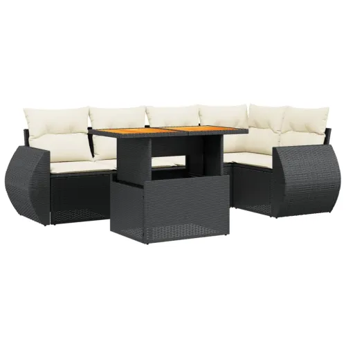 Vrtna garnitura - 6-dijelni set vrtnih sofa s jastucima crni od poliratana - Crna i krem 2x srednja + 3x kutna + stol 1 Cijena
