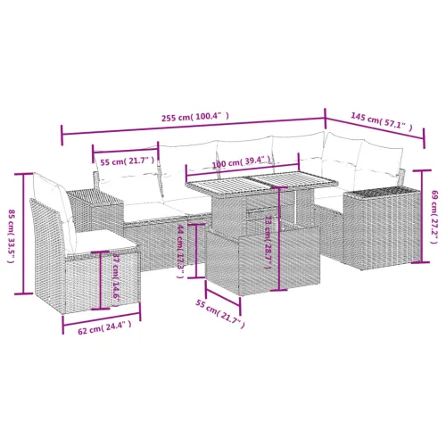 Vrtna garnitura - 7-dijelni set vrtnih sofa od poliratana s jastucima crni - Crna stol + 3x kutna + 3x srednja Cijena