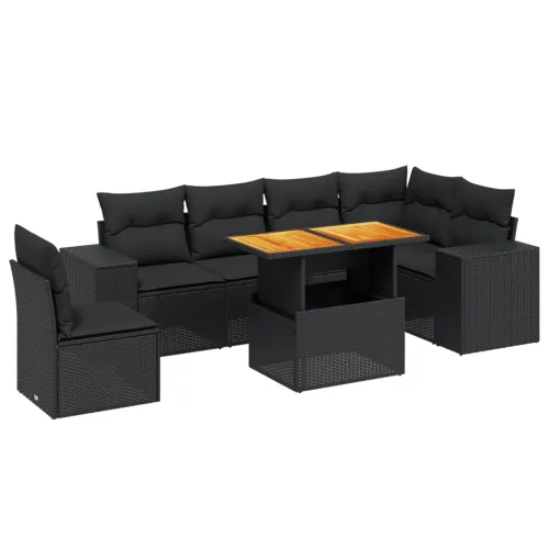 Vrtna garnitura - 7-dijelni set vrtnih sofa od poliratana s jastucima crni - Crna stol + 3x kutna + 3x srednja Cijena