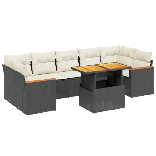 Vrtna garnitura - 8-dijelni set vrtnih sofa od poliratana s jastucima crni - Crna i krem bez spremišta 1 Cijena