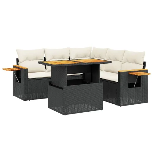 Vrtna garnitura - 6-dijelni set vrtnih sofa s jastucima crni od poliratana - Crna i krem 1 Cijena