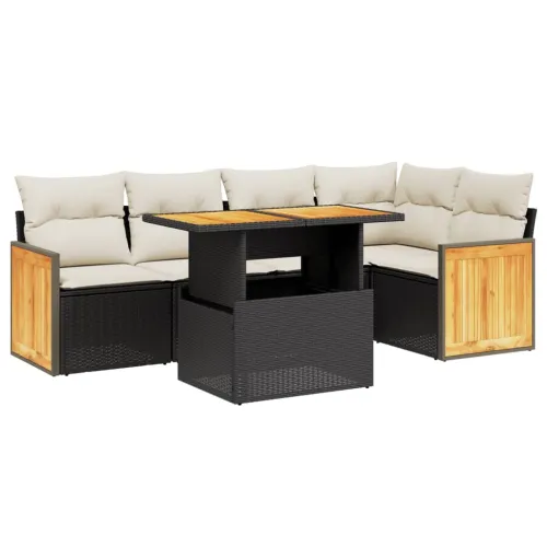 Vrtna garnitura - 6-dijelni set vrtnih sofa s jastucima crni od poliratana - Crna i krem bez spremišta 1 Cijena