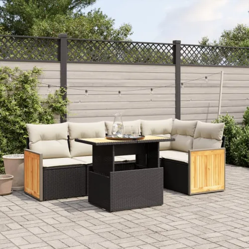 Vrtna garnitura - 6-dijelni set vrtnih sofa s jastucima crni od poliratana - Crna i krem bez spremišta 1 Cijena