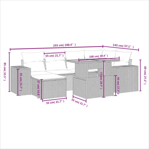 Vrtna garnitura - 7-dijelni set vrtnih sofa od poliratana s jastucima crni - Crna i krem bez spremišta 1 Cijena