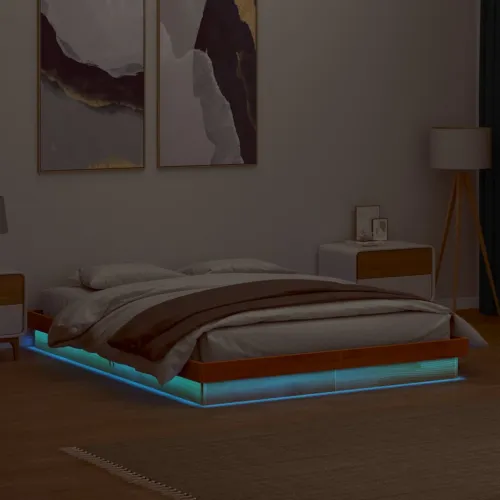 LED okvir kreveta voštano smeđi 160x200 cm od masivne borovine - Voštano smeđa 160 x 200 cm Cijena