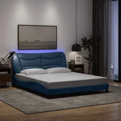 Okvir kreveta s LED-om bez madraca Hvar plavi 160 x 200 cm od tkanine - Plava 160 x 200 cm Plava 160 x 200 cm Cijena