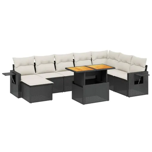 Vrtna garnitura - 9-dijelni set vrtnih sofa s jastucima crni od poliratana - Crna i krem bez spremišta 1 Cijena