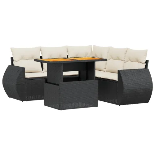 Vrtna garnitura - 6-dijelni set vrtnih sofa s jastucima crni od poliratana - Crna i krem 3x kutna + 2x srednja + stol 1 Cijena
