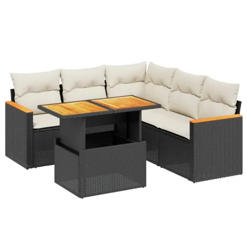 Vrtna garnitura - 6-dijelni set vrtnih sofa s jastucima crni od poliratana - Crna i krem 1 Cijena