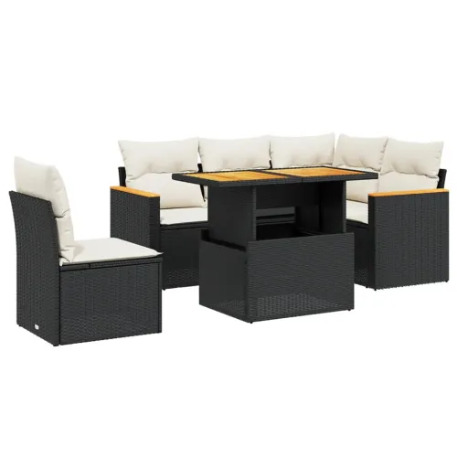 Vrtna garnitura - 6-dijelni set vrtnih sofa s jastucima crni od poliratana - Crna i krem 1 Cijena