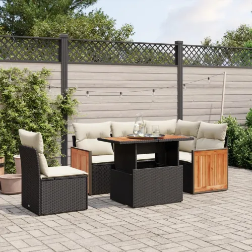 Vrtna garnitura - 6-dijelni set vrtnih sofa s jastucima crni od poliratana - Crna i krem 1 Cijena