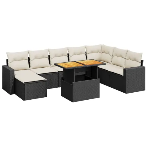 Vrtna garnitura - 9-dijelni set vrtnih sofa s jastucima crni od poliratana - Crna i krem bez spremišta 1 Cijena