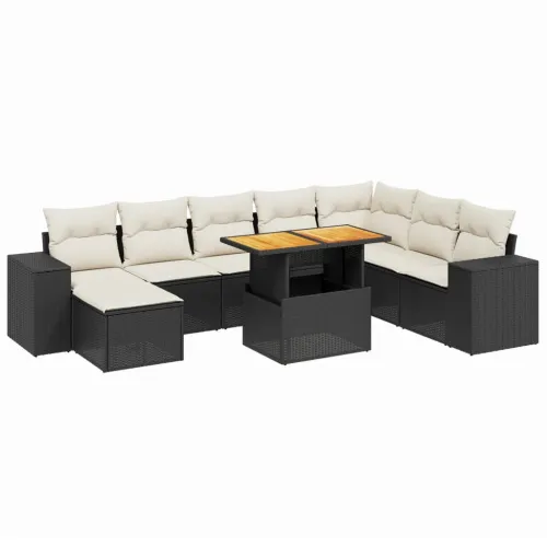 Vrtna garnitura - 9-dijelni set vrtnih sofa s jastucima crni od poliratana - Crna i krem bez spremišta 1 Cijena