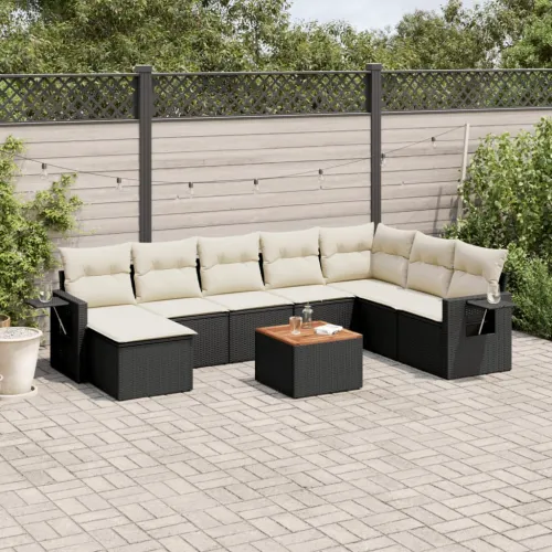 Vrtna garnitura - 9-dijelni set vrtnih sofa s jastucima crni od poliratana - Crna i krem 1 Cijena