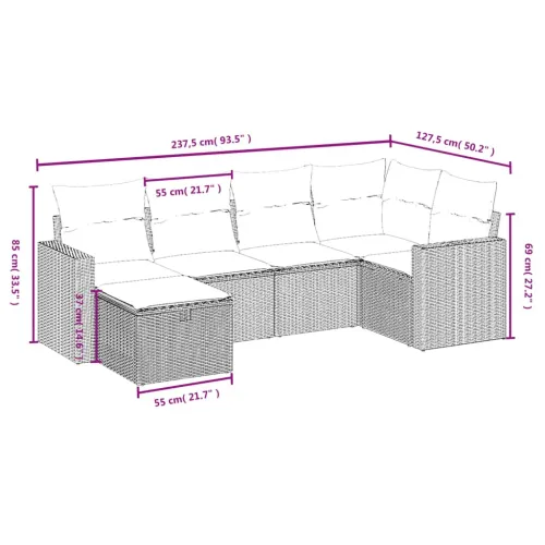 Vrtna garnitura - 6-dijelni set vrtnih sofa s jastucima crni od poliratana - Crna i krem bez spremišta 6 Cijena