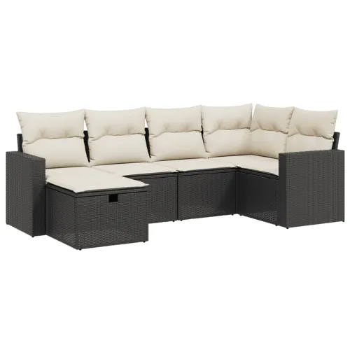 Vrtna garnitura - 6-dijelni set vrtnih sofa s jastucima crni od poliratana - Crna i krem bez spremišta 6 Cijena