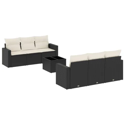 Vrtna garnitura - 7-dijelni set vrtnih sofa od poliratana s jastucima crni - Crna i krem Cijena