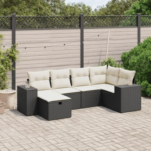 Vrtna garnitura - 6-dijelni set vrtnih sofa s jastucima crni od poliratana - Crna i krem bez spremišta 6 Cijena