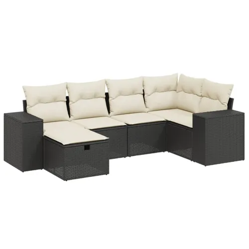 Vrtna garnitura - 6-dijelni set vrtnih sofa s jastucima crni od poliratana - Crna i krem bez spremišta 6 Cijena